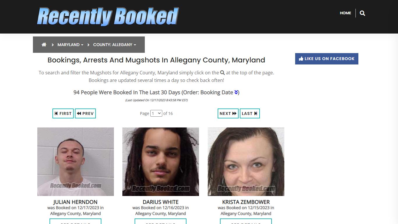 Bookings, Arrests and Mugshots in Allegany County, Maryland